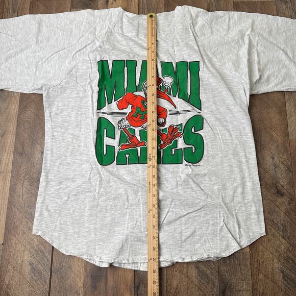 Vintage 90s Miami Hurricanes Shirt Men's Medium Gray Short Sleeve Button Up 6815 - Picture 9 of 12